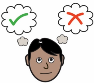 Illustration of a person thinking whether to do the survey or not